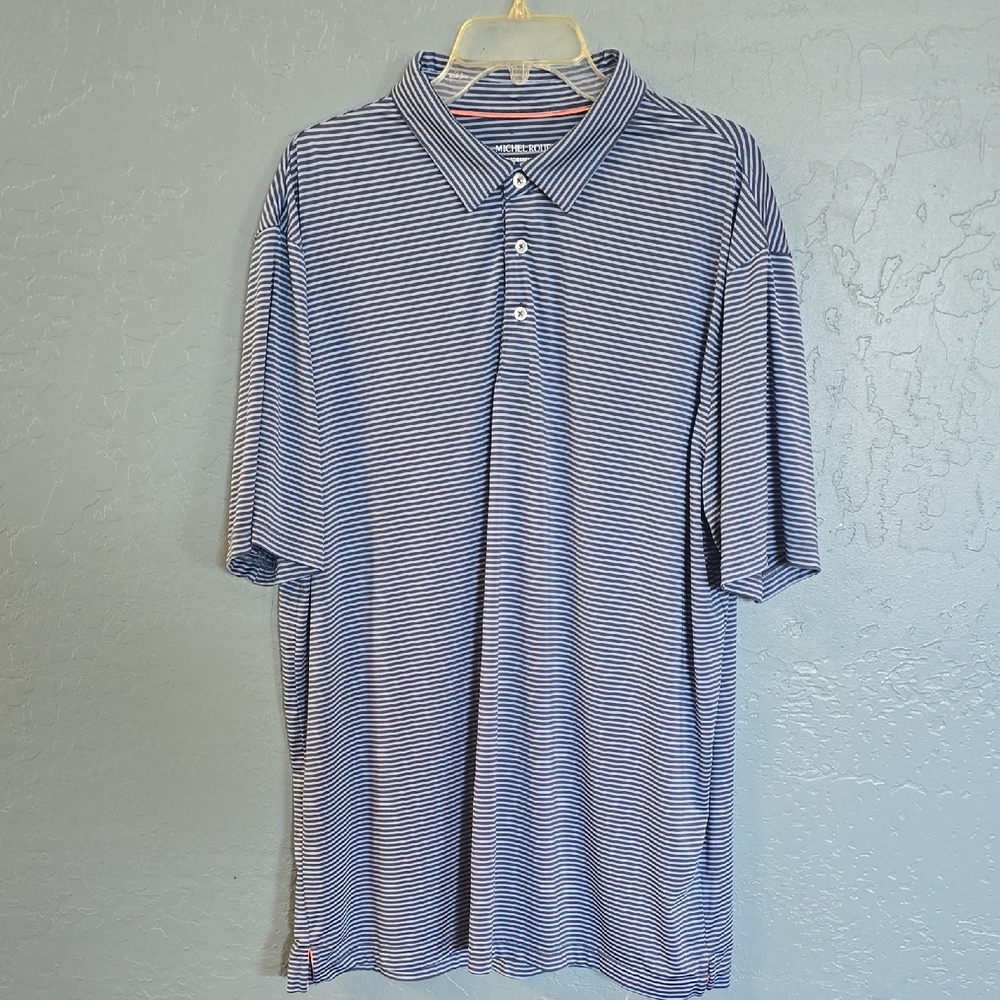 Michael Rouen Performance Golf Men’s Blue & White Striped Polo Shirt